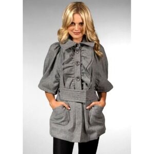 Wool Dress Jacket Womens Sz L Wool Flutter Ruffles Gray Warm Winter Banana‎ USA